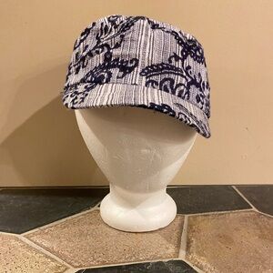 Y2K Floral Velvet Burnout Cadet Cap Blue White Striped